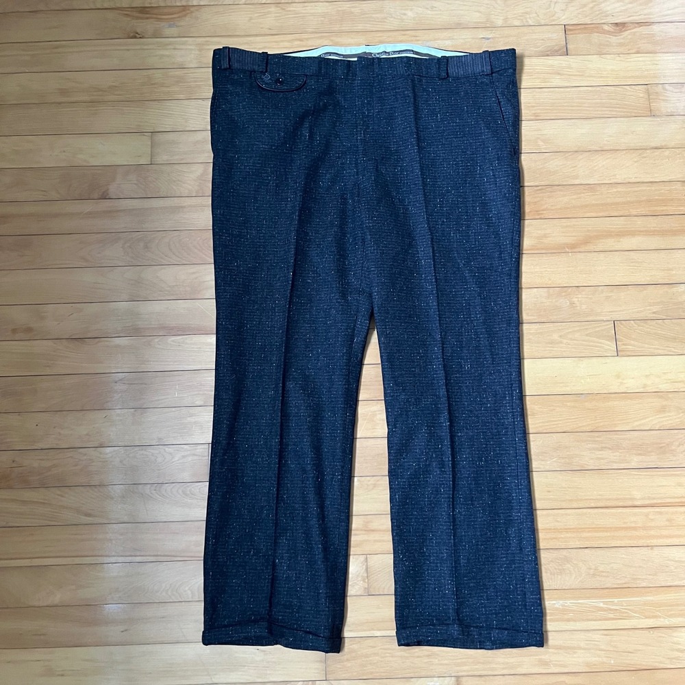 Christian Dior Monsieur Mens Vintage Wool Trousers Gray Textured 42x32